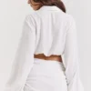 Palmer White Plunge Blouson Top