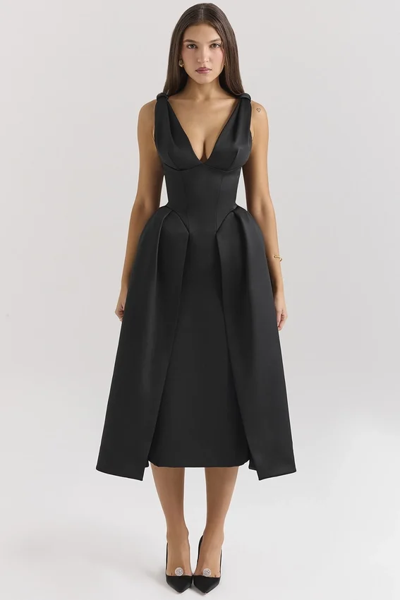 Paloma Black Satin Twist Strap Midi Dress Paloma Black Satin Twist Strap Midi Dress