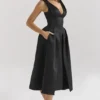 Paloma Black Satin Twist Strap Midi Dress Paloma Black Satin Twist Strap Midi Dress