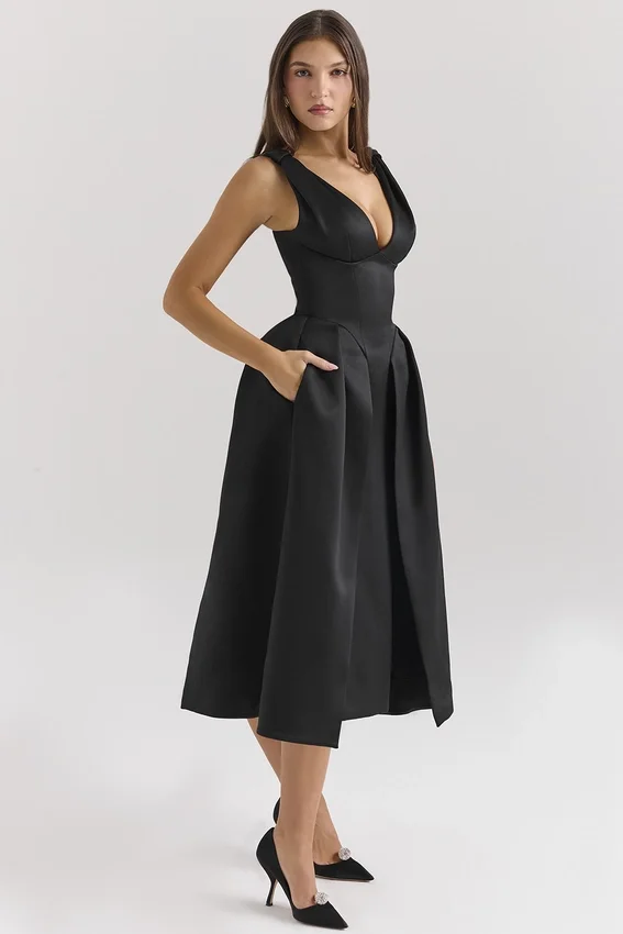 Paloma Black Satin Twist Strap Midi Dress Paloma Black Satin Twist Strap Midi Dress