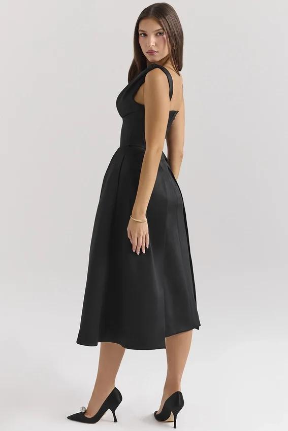 Paloma Black Satin Twist Strap Midi Dress Paloma Black Satin Twist Strap Midi Dress