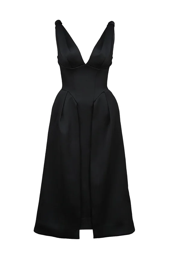 Paloma Black Satin Twist Strap Midi Dress Paloma Black Satin Twist Strap Midi Dress