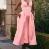Paloma Peach Satin Pleated Midi Dress Paloma Peach Satin Pleated Midi Dress
