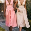 Paloma Peach Satin Pleated Midi Dress Paloma Peach Satin Pleated Midi Dress