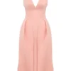 Paloma Peach Satin Pleated Midi Dress Paloma Peach Satin Pleated Midi Dress