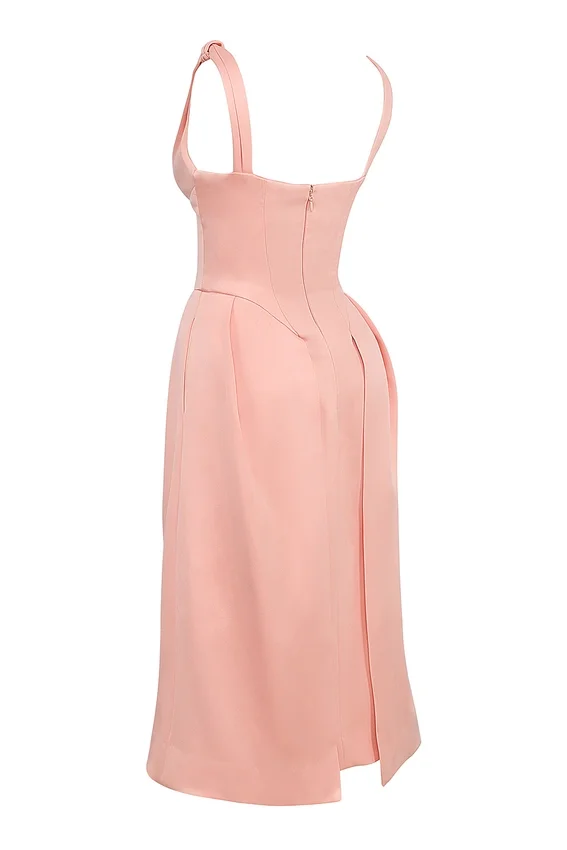 Paloma Peach Satin Pleated Midi Dress Paloma Peach Satin Pleated Midi Dress