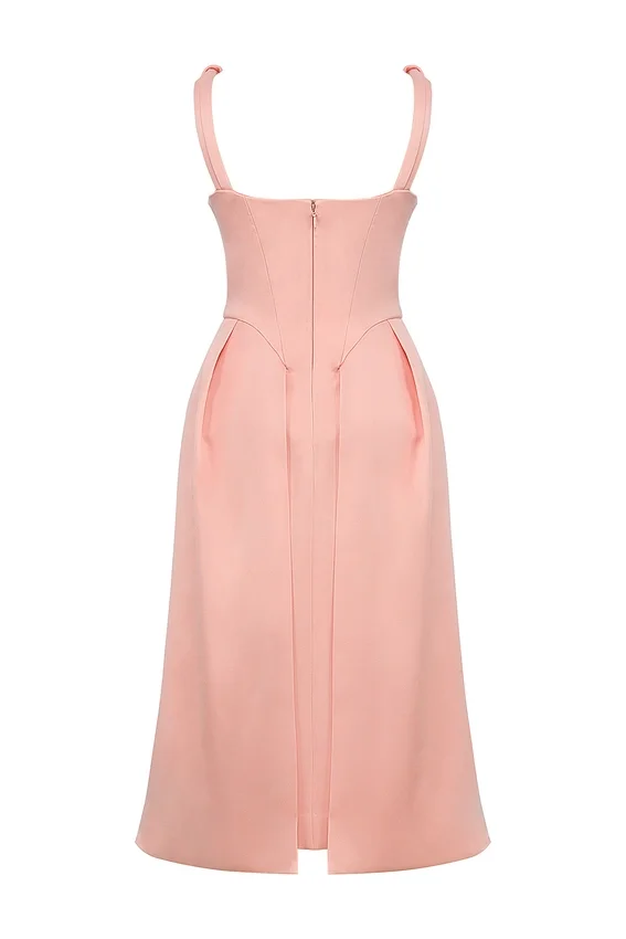 Paloma Peach Satin Pleated Midi Dress Paloma Peach Satin Pleated Midi Dress