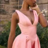Paloma Peach Satin Pleated Midi Dress Paloma Peach Satin Pleated Midi Dress