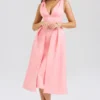 Paloma Peach Satin Pleated Midi Dress Paloma Peach Satin Pleated Midi Dress