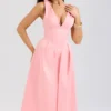 Paloma Peach Satin Pleated Midi Dress Paloma Peach Satin Pleated Midi Dress