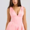 Paloma Peach Satin Pleated Midi Dress Paloma Peach Satin Pleated Midi Dress