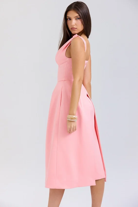 Paloma Peach Satin Pleated Midi Dress Paloma Peach Satin Pleated Midi Dress
