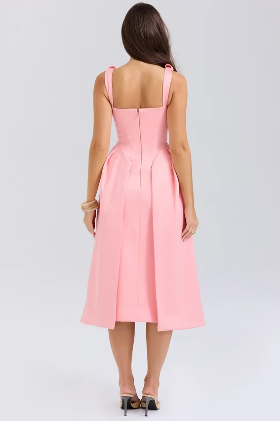 Paloma Peach Satin Pleated Midi Dress Paloma Peach Satin Pleated Midi Dress