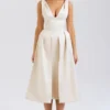 Paloma Vintage Cream Satin Pleated Midi Dress Paloma Vintage Cream Satin Pleated Midi Dress