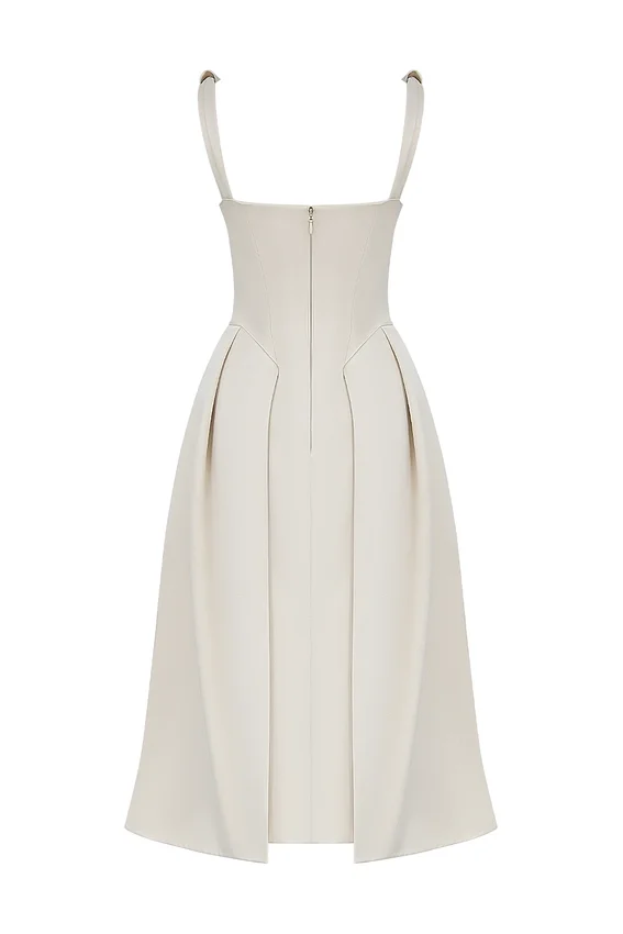 Paloma Vintage Cream Satin Pleated Midi Dress Paloma Vintage Cream Satin Pleated Midi Dress
