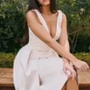 Paloma Vintage Cream Satin Pleated Midi Dress Paloma Vintage Cream Satin Pleated Midi Dress