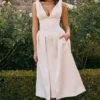 Paloma Vintage Cream Satin Pleated Midi Dress Paloma Vintage Cream Satin Pleated Midi Dress