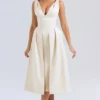 Paloma Vintage Cream Satin Pleated Midi Dress Paloma Vintage Cream Satin Pleated Midi Dress