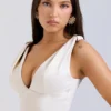 Paloma Vintage Cream Satin Pleated Midi Dress Paloma Vintage Cream Satin Pleated Midi Dress