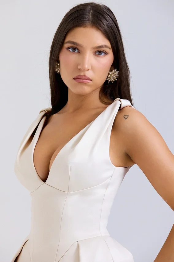 Paloma Vintage Cream Satin Pleated Midi Dress Paloma Vintage Cream Satin Pleated Midi Dress