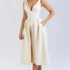 Paloma Vintage Cream Satin Pleated Midi Dress Paloma Vintage Cream Satin Pleated Midi Dress