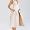 Paloma Vintage Cream Satin Pleated Midi Dress Paloma Vintage Cream Satin Pleated Midi Dress