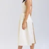 Paloma Vintage Cream Satin Pleated Midi Dress Paloma Vintage Cream Satin Pleated Midi Dress