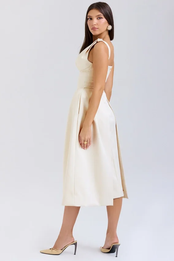 Paloma Vintage Cream Satin Pleated Midi Dress Paloma Vintage Cream Satin Pleated Midi Dress