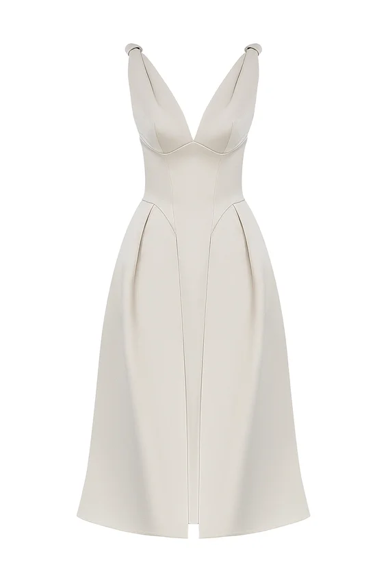 Paloma Vintage Cream Satin Pleated Midi Dress Paloma Vintage Cream Satin Pleated Midi Dress