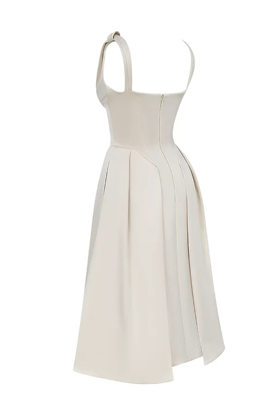 Paloma Vintage Cream Satin Pleated Midi Dress Paloma Vintage Cream Satin Pleated Midi Dress