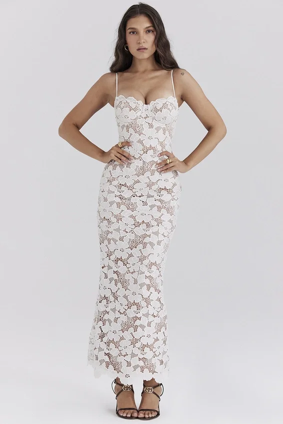 Pearl White Floral Embroidered Maxi Dress Pearl White Floral Embroidered Maxi Dress