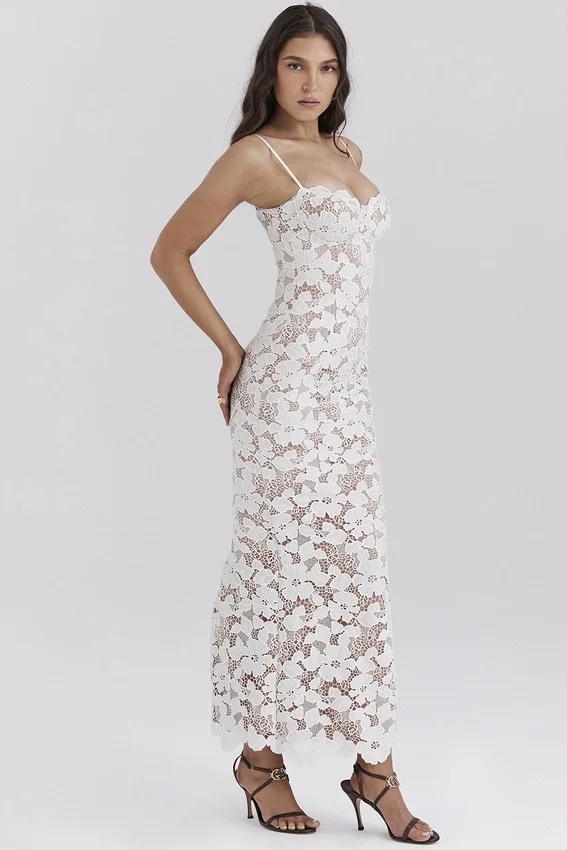 Pearl White Floral Embroidered Maxi Dress Pearl White Floral Embroidered Maxi Dress