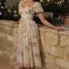 Penelope Ivory Vintage Rose Print Chiffon Midi Dress Penelope Ivory Vintage Rose Print Chiffon Midi Dress