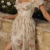 Penelope Ivory Vintage Rose Print Chiffon Midi Dress Penelope Ivory Vintage Rose Print Chiffon Midi Dress