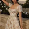 Penelope Ivory Vintage Rose Print Chiffon Midi Dress Penelope Ivory Vintage Rose Print Chiffon Midi Dress