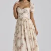 Penelope Ivory Vintage Rose Print Chiffon Midi Dress Penelope Ivory Vintage Rose Print Chiffon Midi Dress