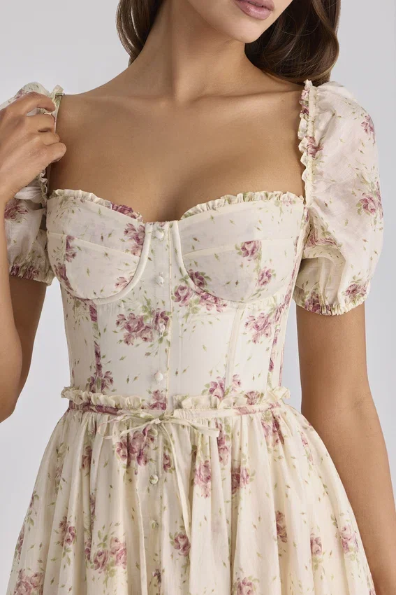 Penelope Ivory Vintage Rose Print Chiffon Midi Dress Penelope Ivory Vintage Rose Print Chiffon Midi Dress