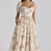Penelope Ivory Vintage Rose Print Chiffon Midi Dress Penelope Ivory Vintage Rose Print Chiffon Midi Dress