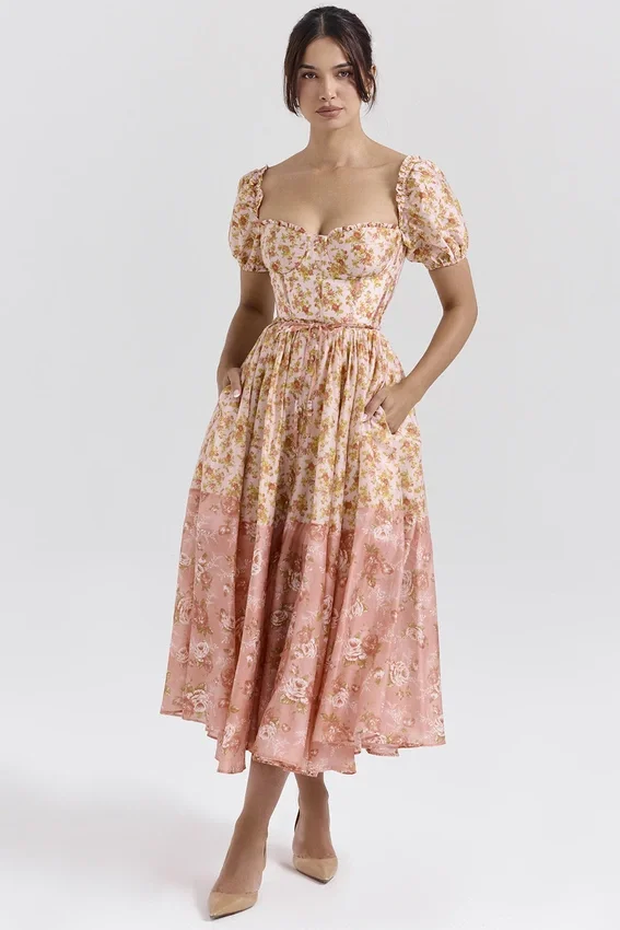 Penelope Peach Poppy Print Puff Sleeve Midi Sundress Penelope Peach Poppy Print Puff Sleeve Midi Sundress