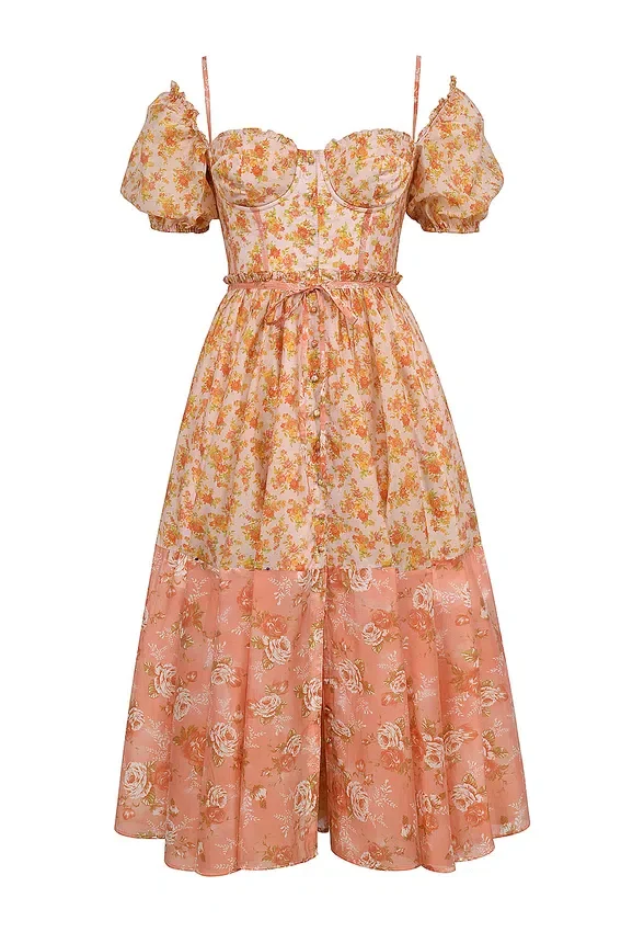 Penelope Peach Poppy Print Puff Sleeve Midi Sundress Penelope Peach Poppy Print Puff Sleeve Midi Sundress