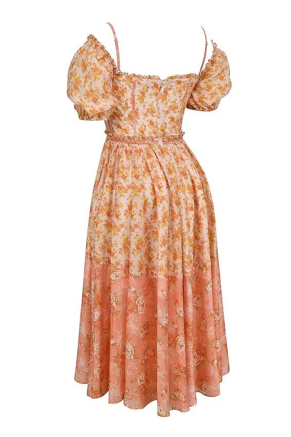 Penelope Peach Poppy Print Puff Sleeve Midi Sundress Penelope Peach Poppy Print Puff Sleeve Midi Sundress