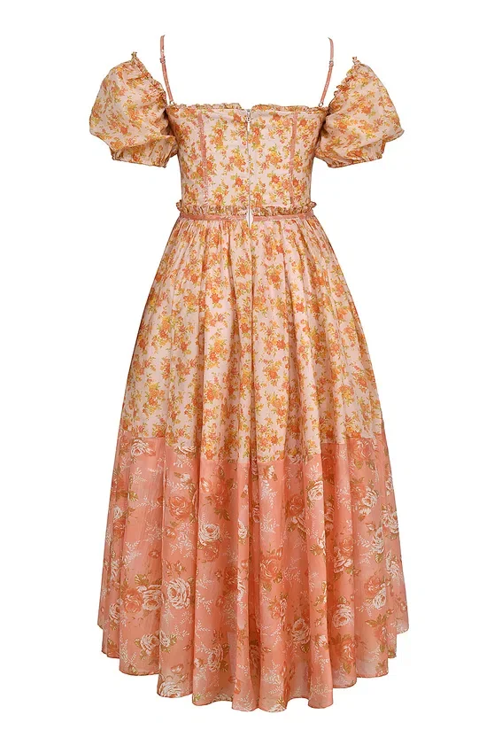 Penelope Peach Poppy Print Puff Sleeve Midi Sundress Penelope Peach Poppy Print Puff Sleeve Midi Sundress