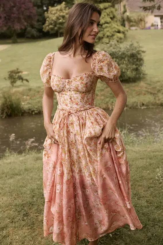 Penelope Peach Poppy Print Puff Sleeve Midi Sundress Penelope Peach Poppy Print Puff Sleeve Midi Sundress