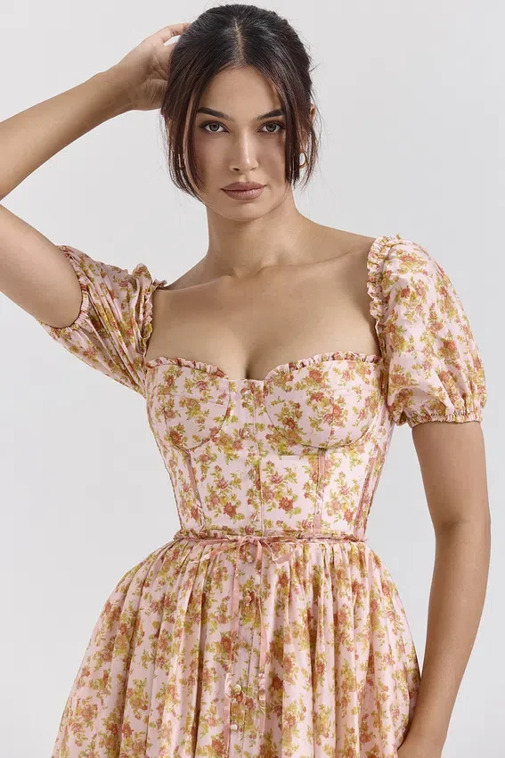 Penelope Peach Poppy Print Puff Sleeve Midi Sundress Penelope Peach Poppy Print Puff Sleeve Midi Sundress