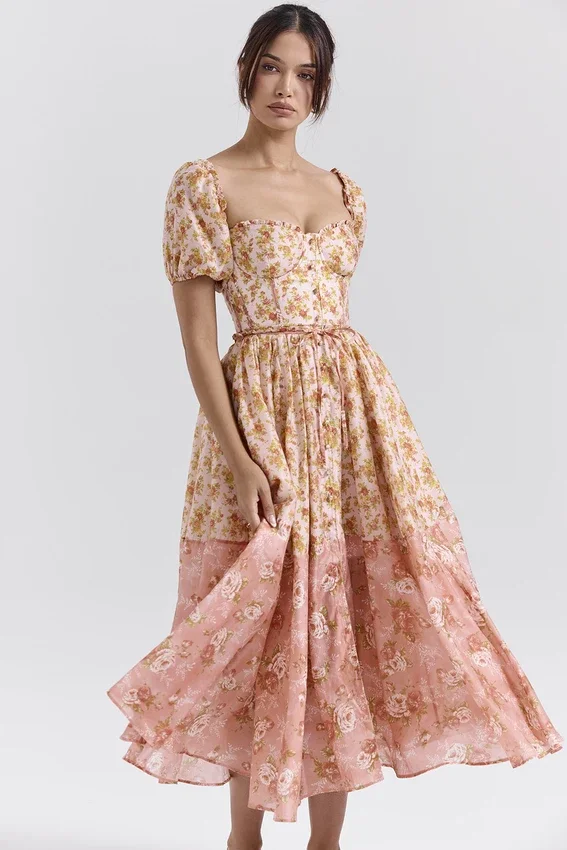 Penelope Peach Poppy Print Puff Sleeve Midi Sundress Penelope Peach Poppy Print Puff Sleeve Midi Sundress
