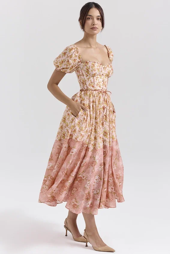 Penelope Peach Poppy Print Puff Sleeve Midi Sundress Penelope Peach Poppy Print Puff Sleeve Midi Sundress