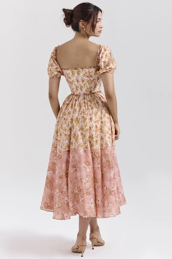 Penelope Peach Poppy Print Puff Sleeve Midi Sundress Penelope Peach Poppy Print Puff Sleeve Midi Sundress