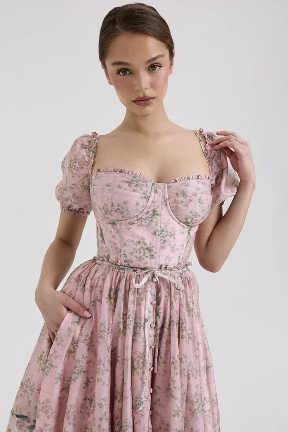 Penelope Pink Floral Chiffon Midi Dress Penelope Pink Floral Chiffon Midi Dress