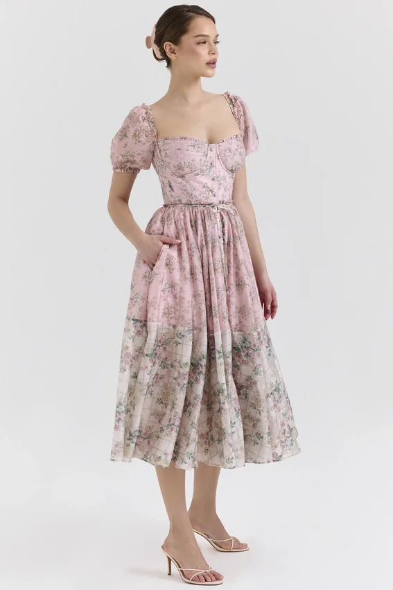 Penelope Pink Floral Chiffon Midi Dress Penelope Pink Floral Chiffon Midi Dress