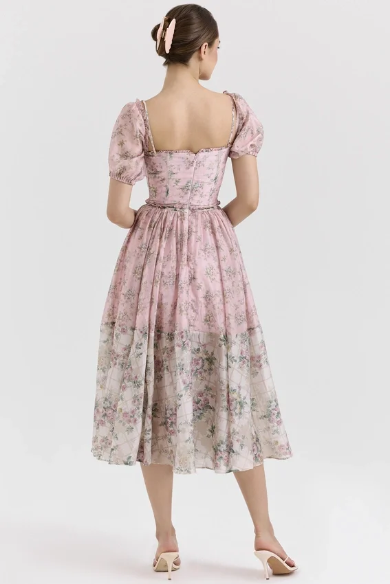 Penelope Pink Floral Chiffon Midi Dress Penelope Pink Floral Chiffon Midi Dress